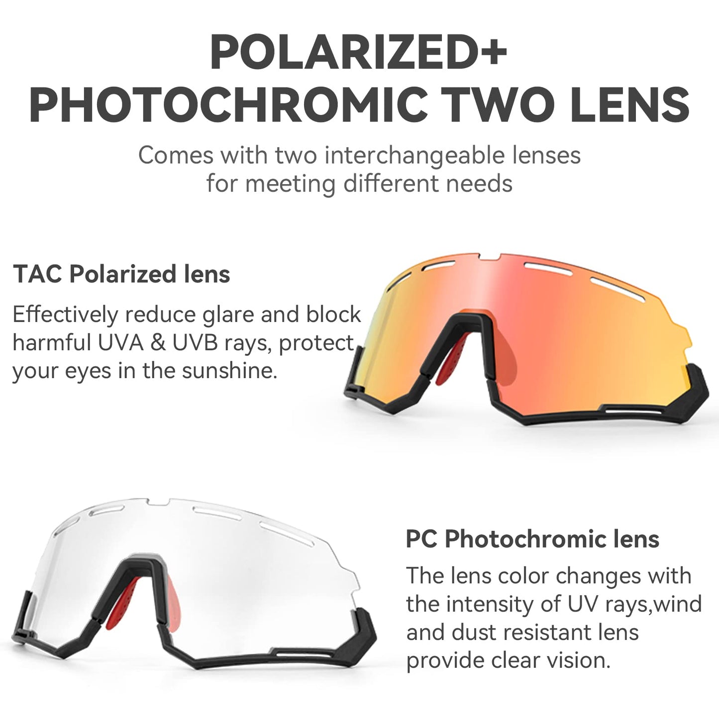 ROCKBROS Cycling Glasses Polarized Photochromic Goggles 2 Lens