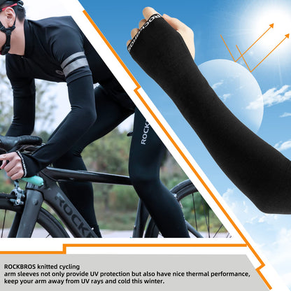 ROCKBROS Winter Knit Arm Warmers, Long Fingerless Sleeves for Women Men