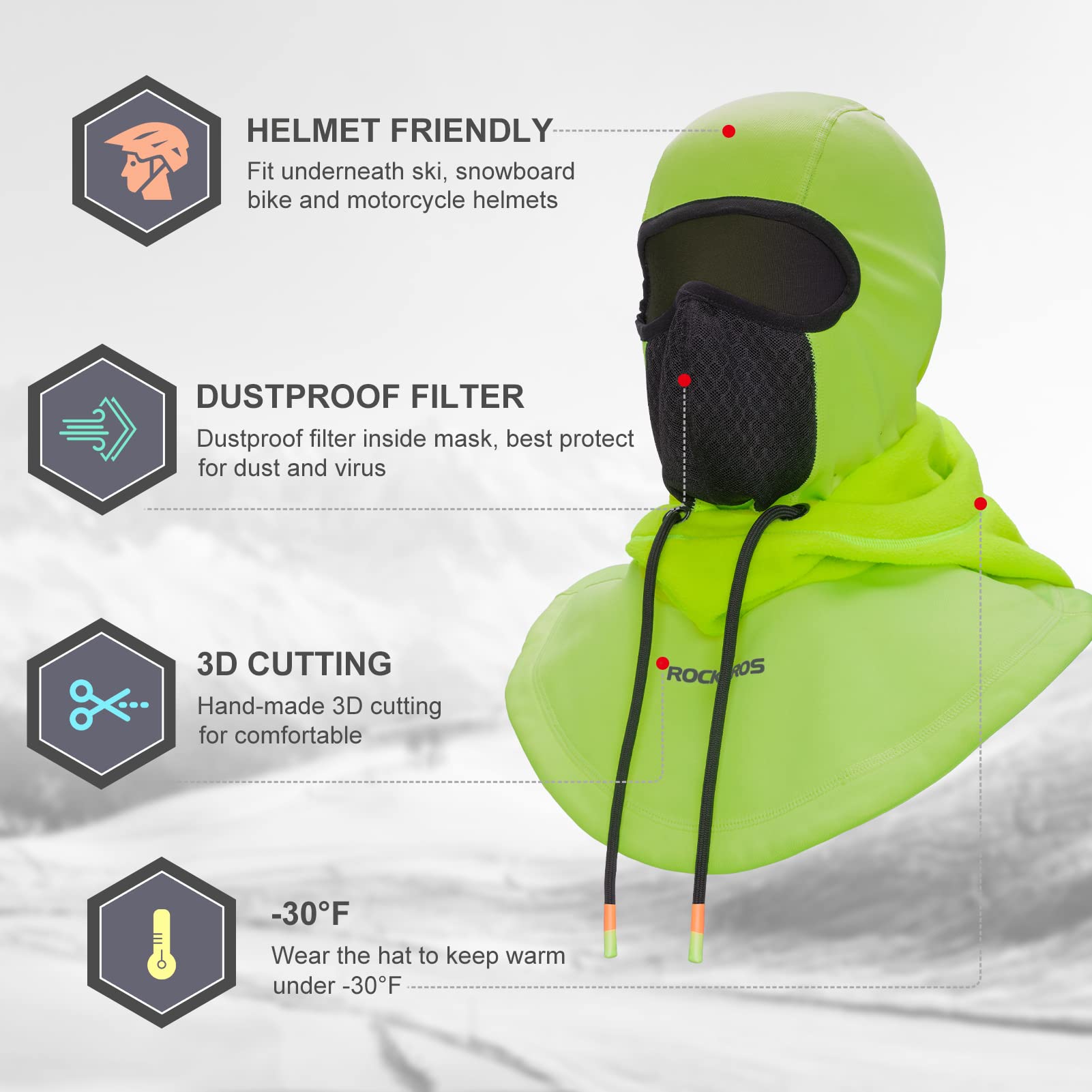 ROCKBROS Ski Balaclava Thermal Fleece Balaclava for Cold Weather Winter Men - Triathlete Store