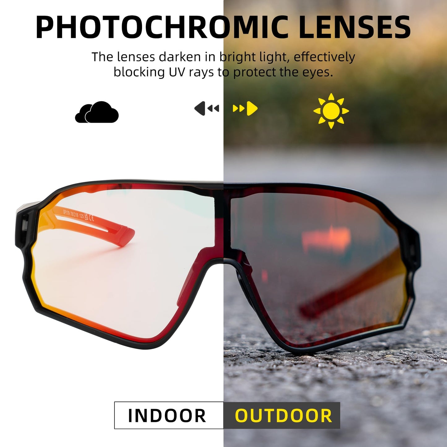 ROCKBROS Photochromic Sunglasses Thicken PC Lenses With UV400 Protection Coating