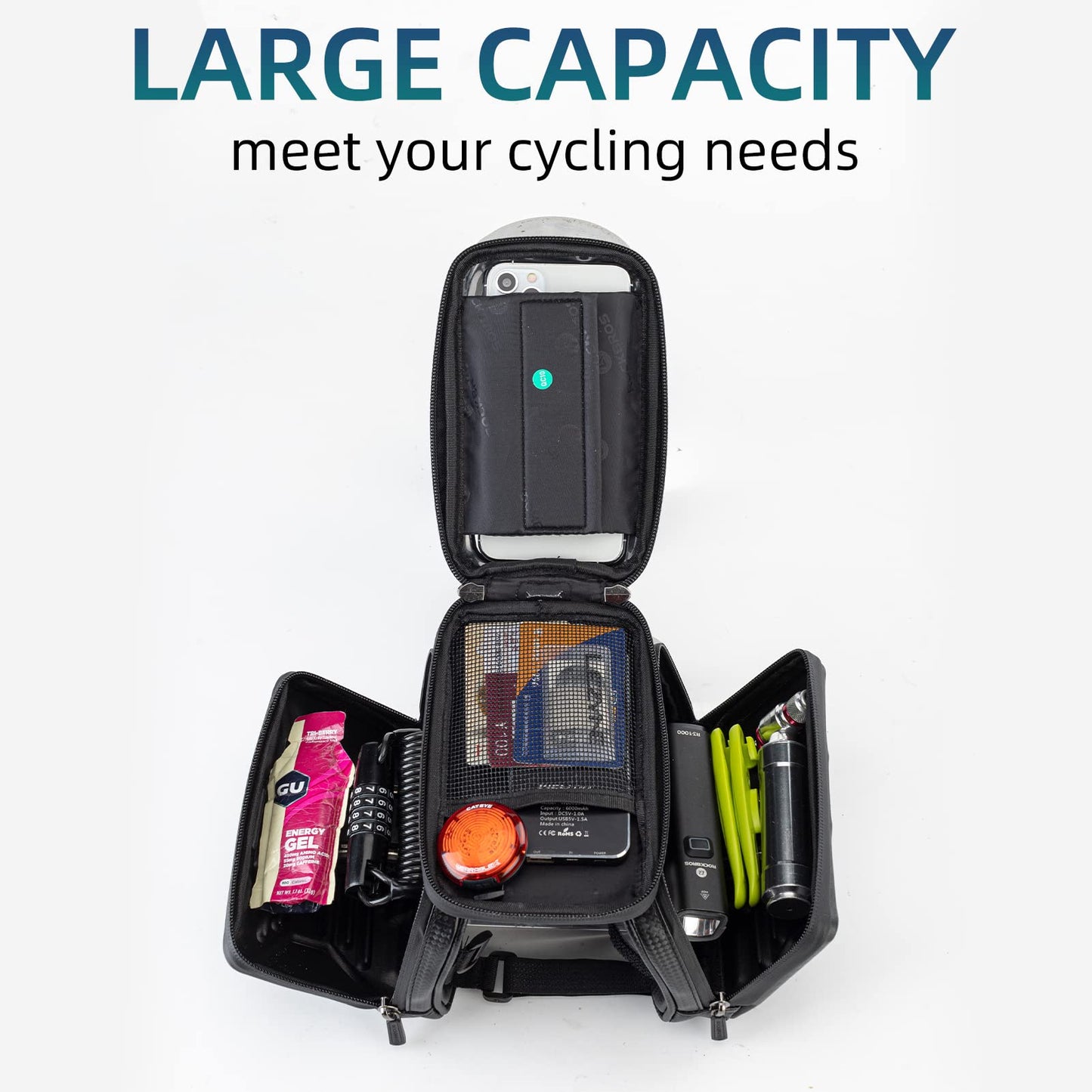 ROCKBROS Bike  Waterproof Front Frame Pouch Top Tube Handlebar Bag Below 6.2”/5.8”