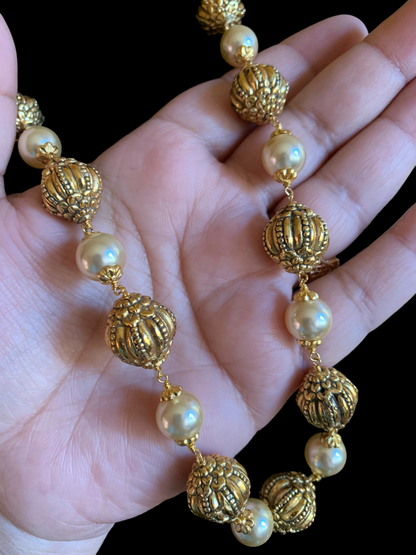 92.5 silver and gold plated nakshi beads mala ( SHIPS IN 5 WEEKS )