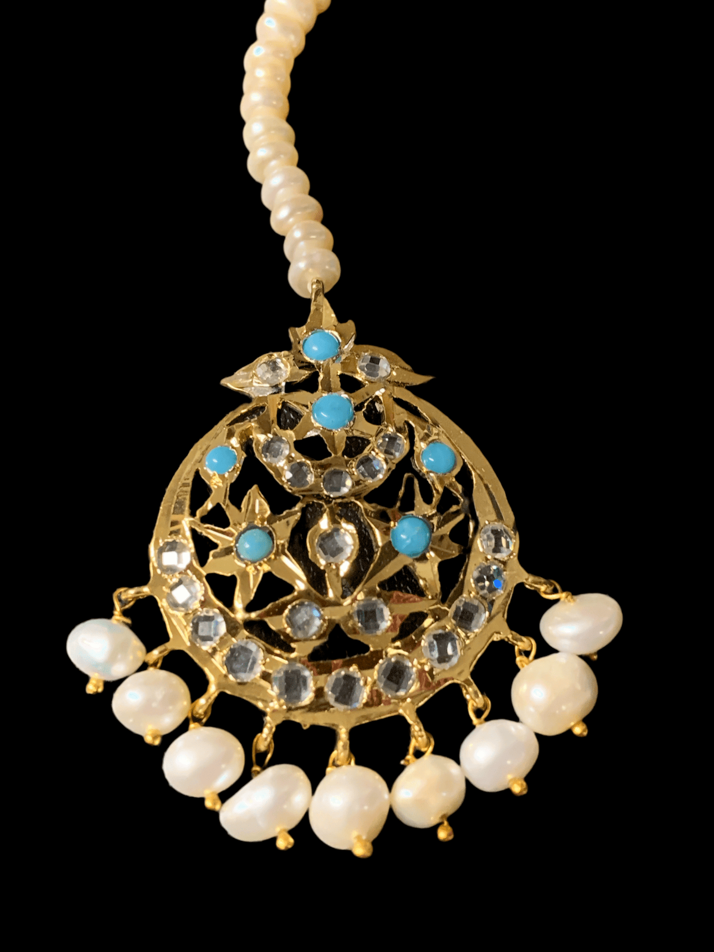 DJTK60 Lahar feroza and fresh water pearls  tika ( SHIPS IN 4 WEEKS )