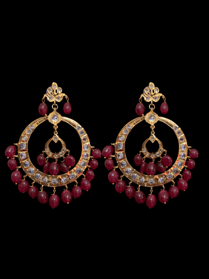 Double Chandbali in quartz ruby beads DER31 ( SHIPS IN 3 WEEKS  )