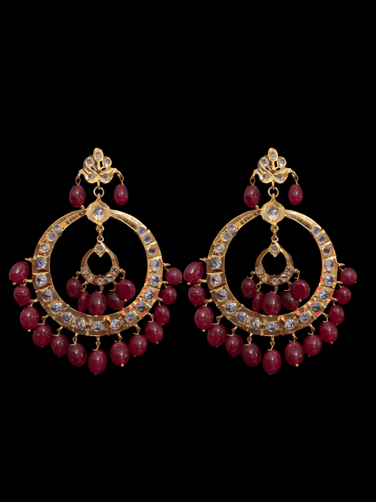 Double Chandbali in quartz ruby beads DER31 ( SHIPS IN 3 WEEKS  )
