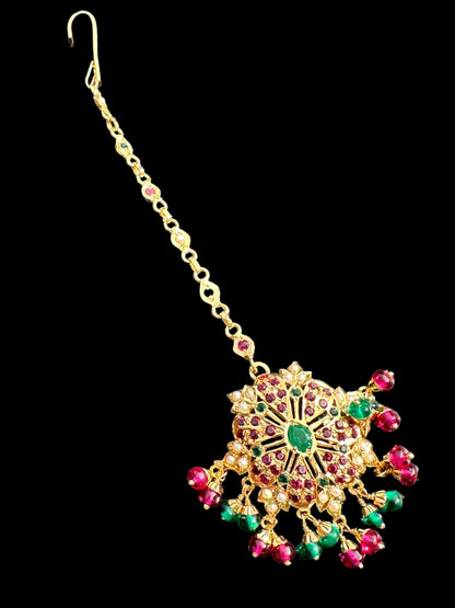 Gold plated silver tika in ruby emerald (SHIPS IN 4 WEEKS  )