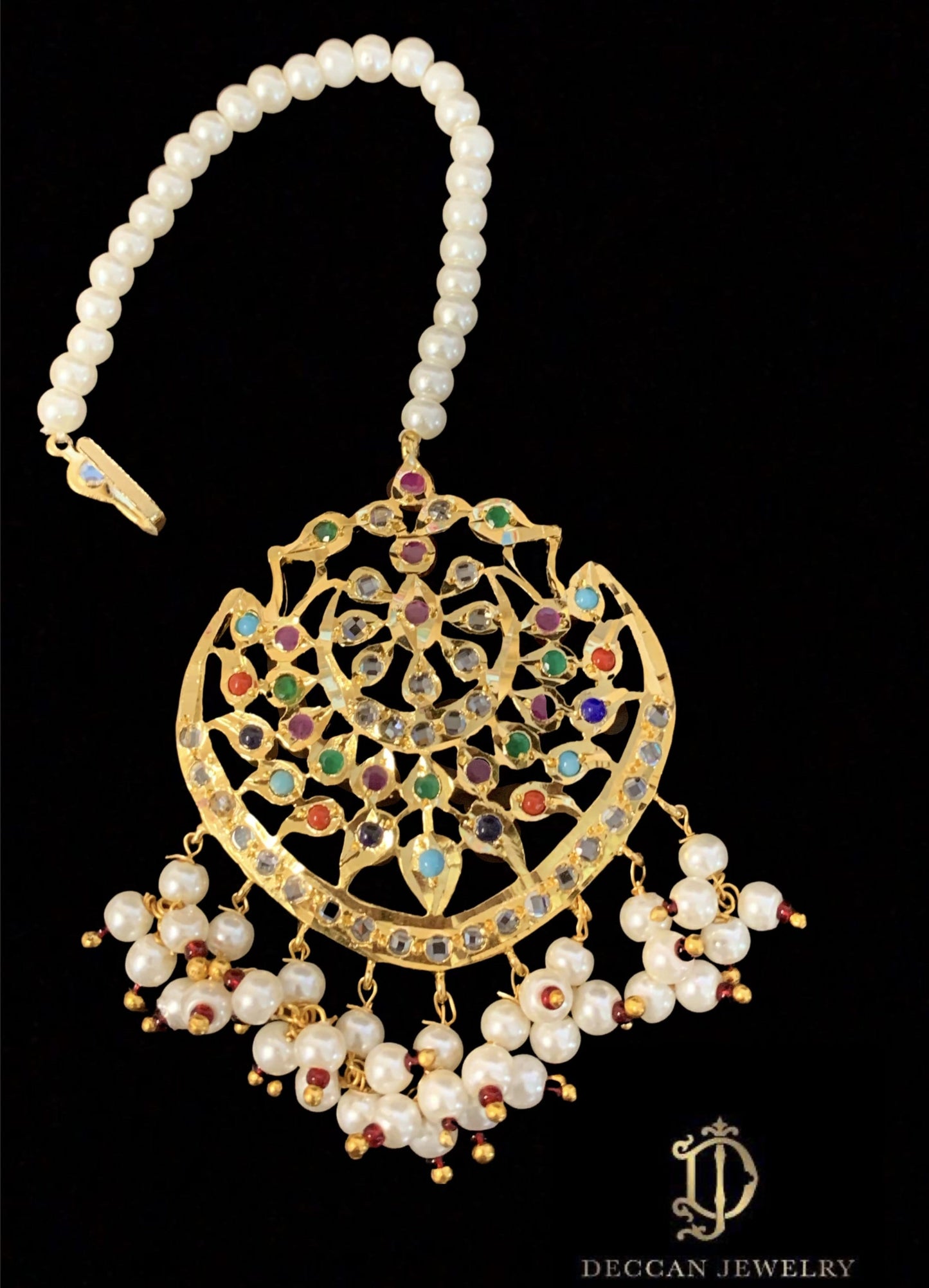 DJTK117 Shana navratan tika with pearls ( READY TO SHIP )