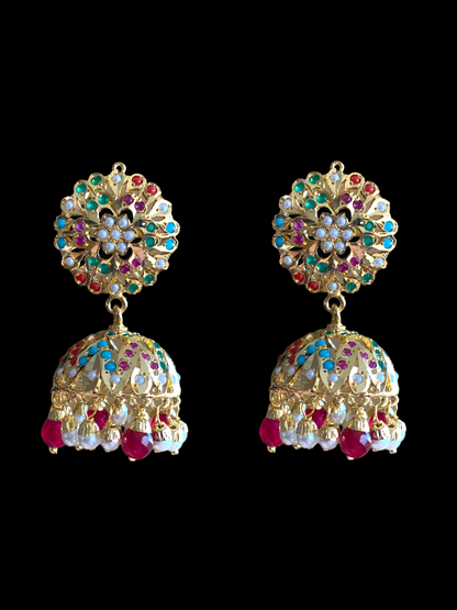 C190 Gold plated choker set in Navratan ( READY TO SHIP  )