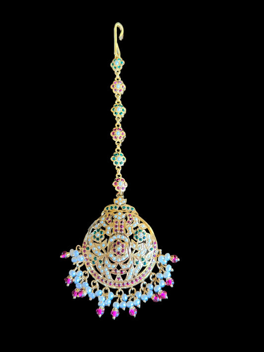Ruby emerald with pearl tika in gold plated silver ( SHIPS IN 4 WEEKS )
