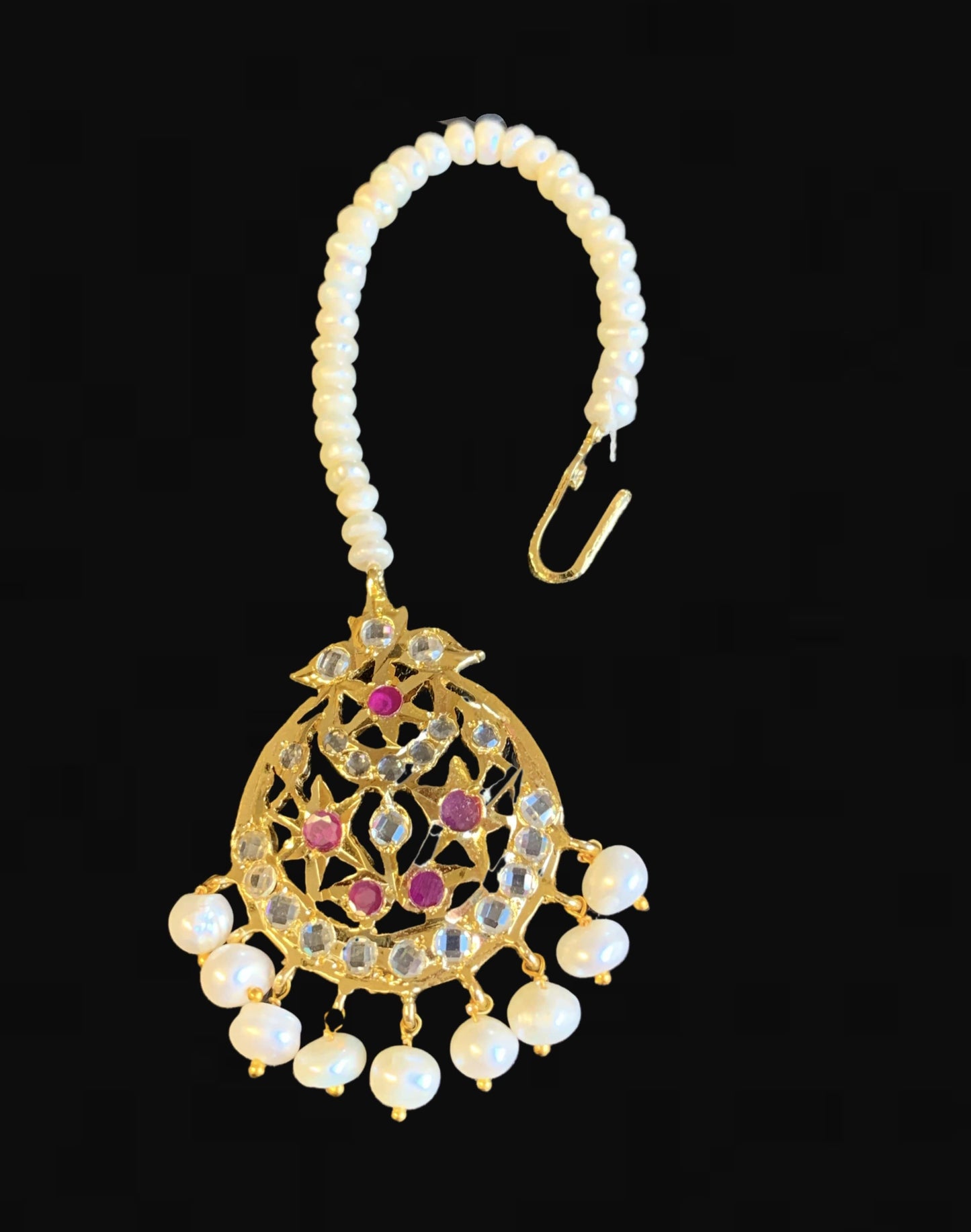 DJTK153 Lahar Ruby and fresh water pearls  tika ( READY TO SHIP )