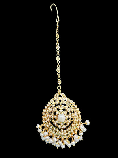 Gold plated silver tikka in fresh water pearls ( READY TO SHIP )