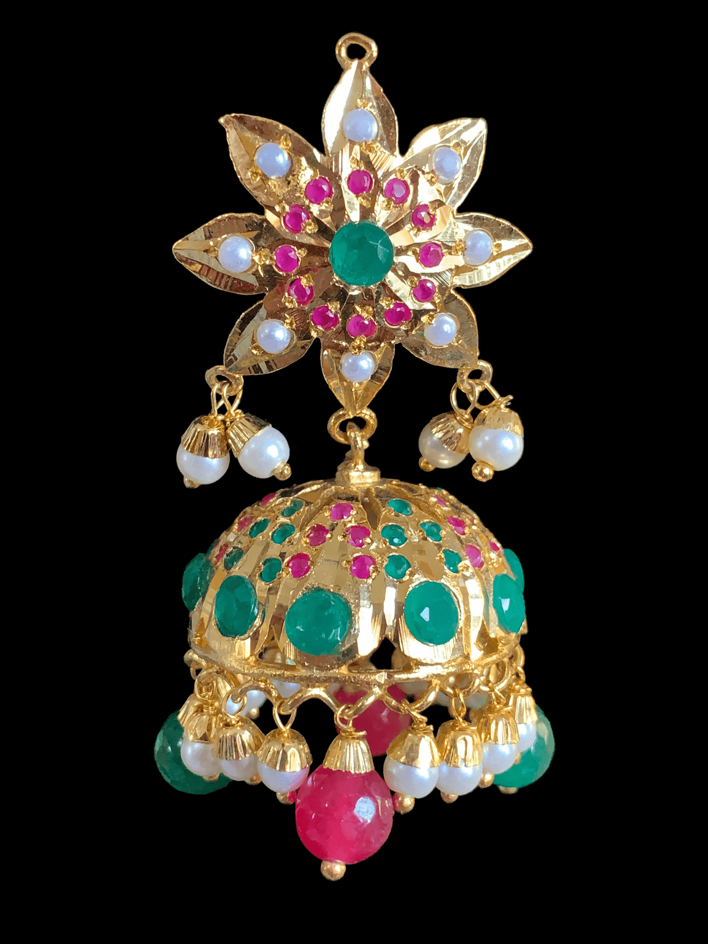 DER285 Jadau jhumka in ruby emerald ( READY TO SHIP)