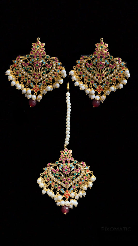 DJET102 Afreen Navratan earrings  tika ( READY TO SHIP  )