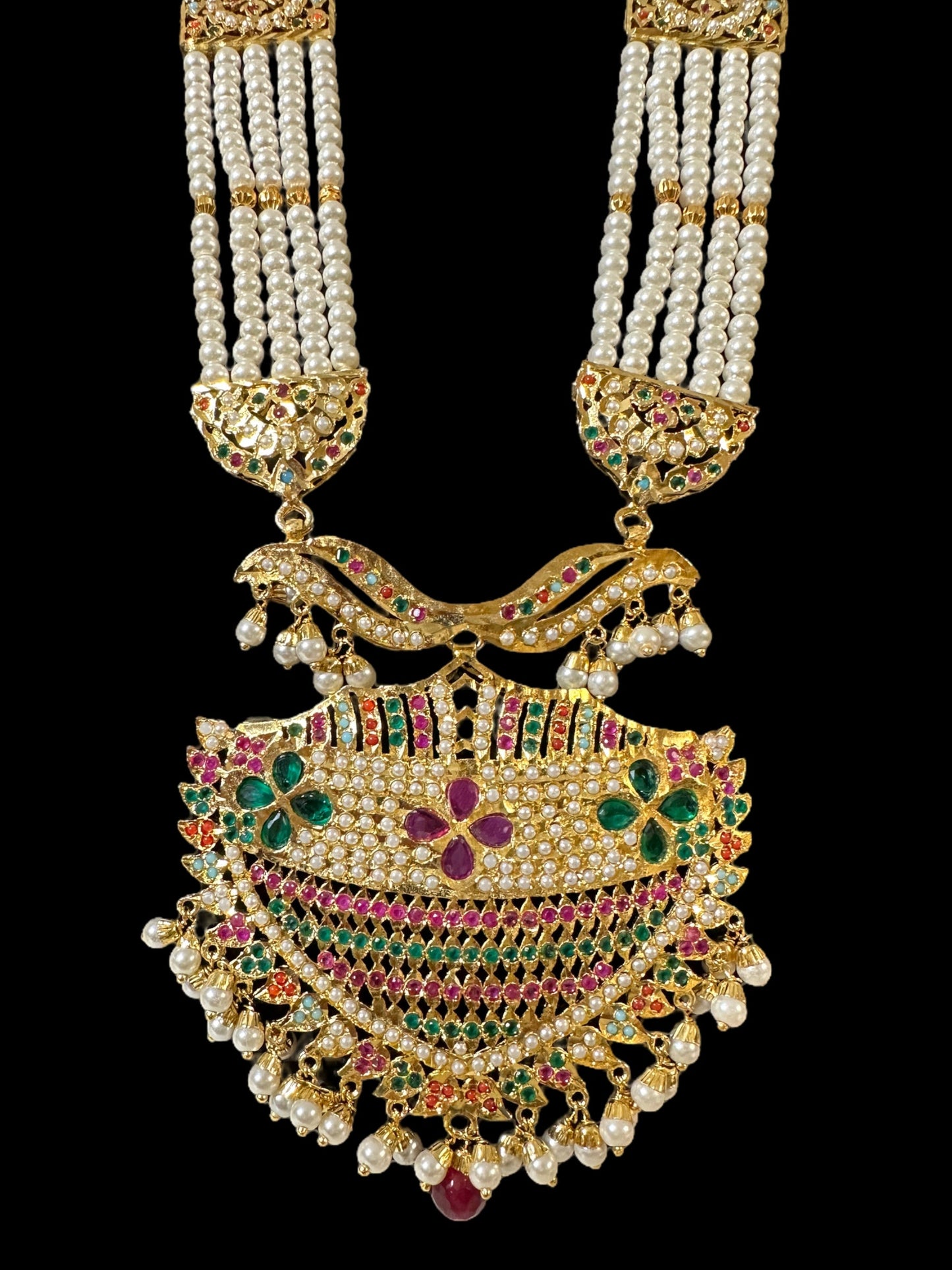 DLN25 Chitra Navratan with pearl jadau Rani haar ( READY TO SHIP)