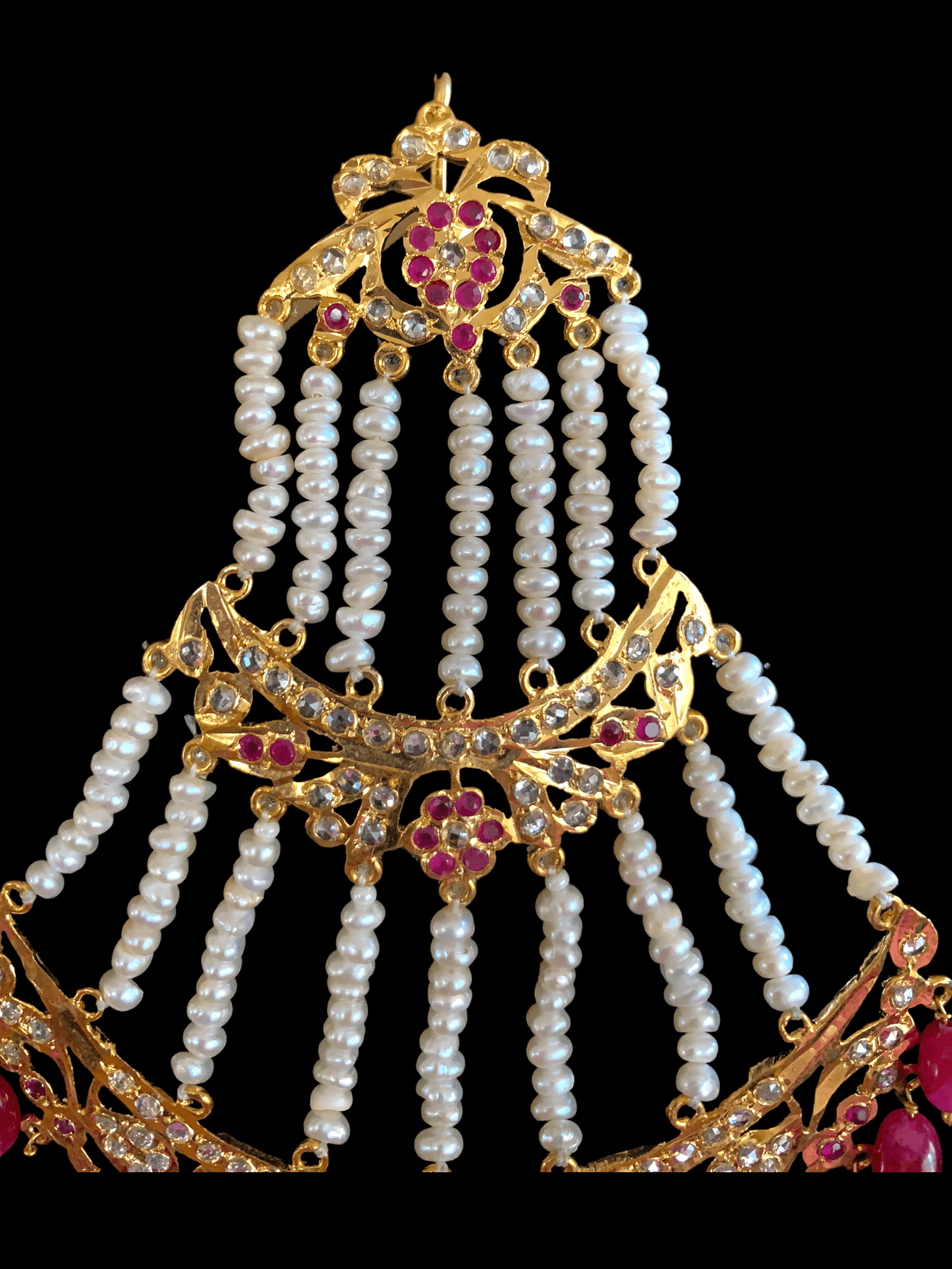 DJHR53 Insia jhoomar in fresh water pearls and ruby beads ( READY TO SHIP )