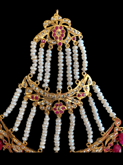 DJHR53 Insia jhoomar in fresh water pearls and ruby beads ( READY TO SHIP )