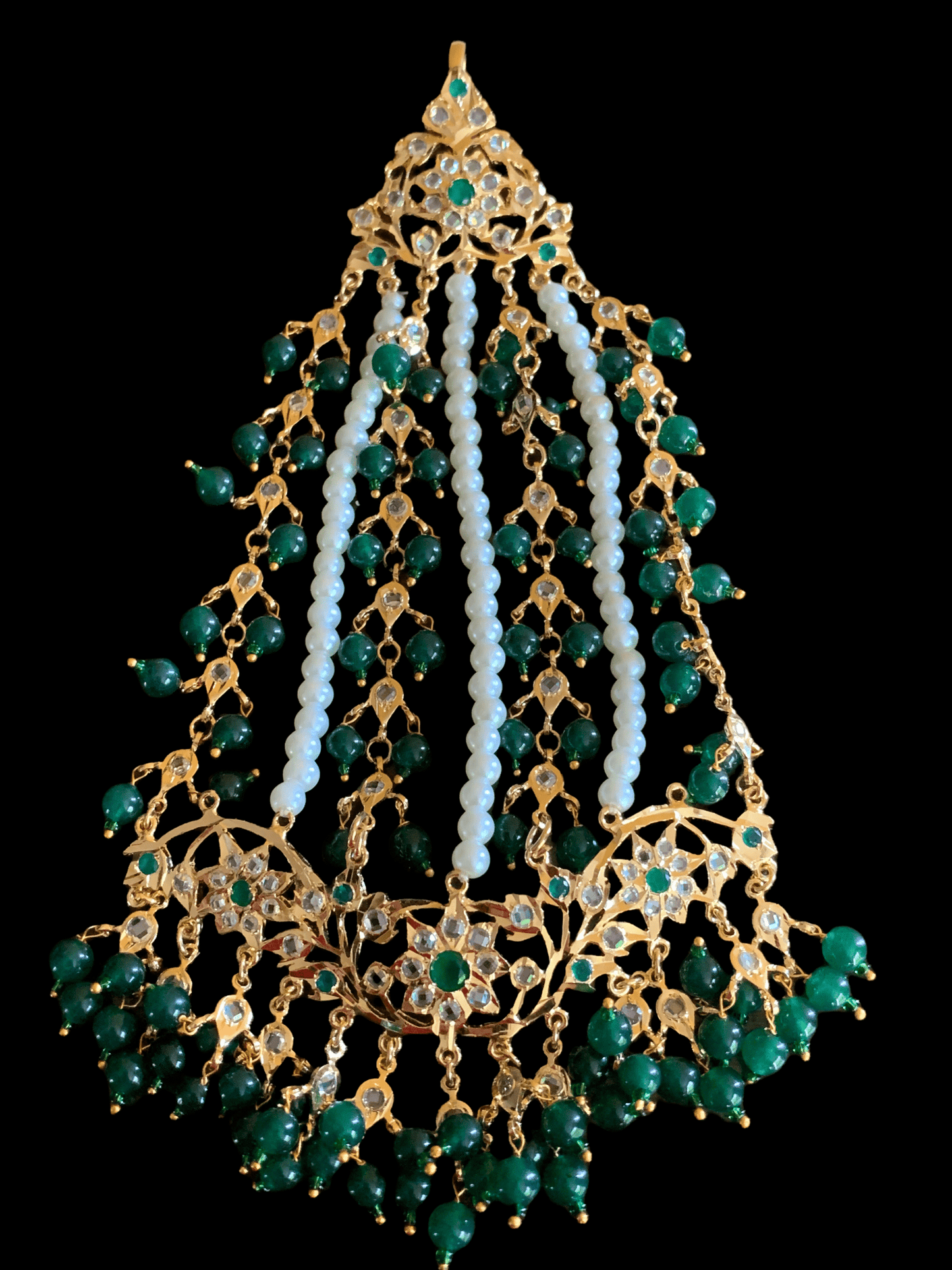 JTK27  Hira Jhoomar tika in green ( emeralds ) ( SHIPS IN 4 WEEKS  )