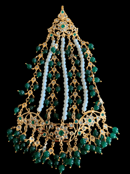 JTK27  Hira Jhoomar tika in green ( emeralds ) ( SHIPS IN 4 WEEKS  )