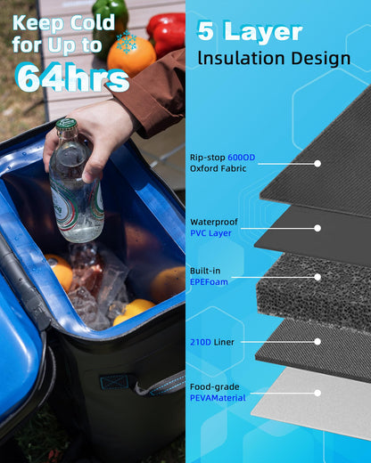 ROCKBROS Backpack Cooler 36 Can Insulated Portable Cooler Waterproof Soft Cooler