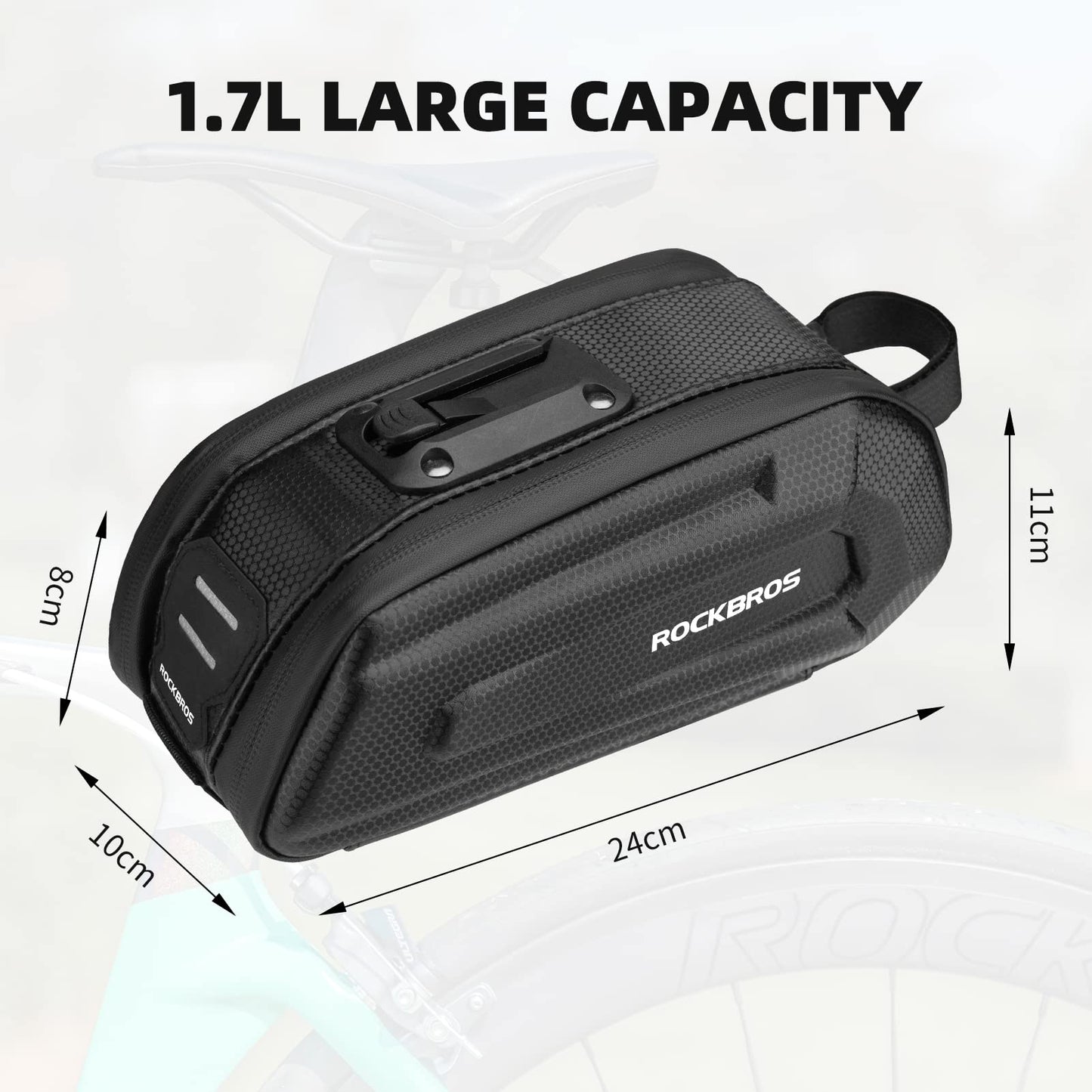 ROCKBROS Bike Bicycle 1.7L Saddle Seat Bag 3D Hard Shell with Silver Reflective Strip