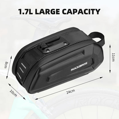 ROCKBROS Bike Bicycle 1.7L Saddle Seat Bag 3D Hard Shell with Silver Reflective Strip