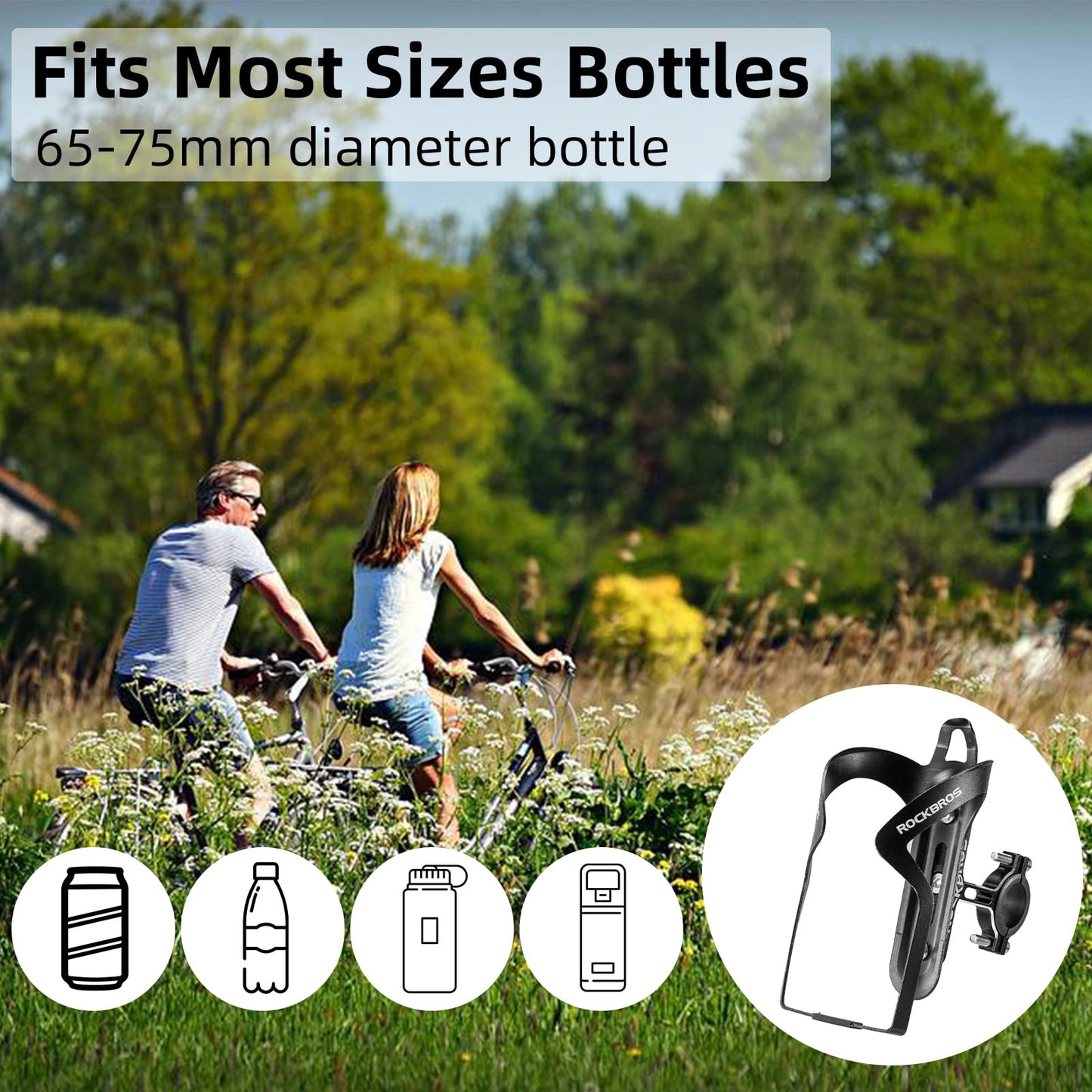ROCKBROS 2-in-1 Bike Cup Holder Adjustable Bottle Cage for Handlebars & Seat Post