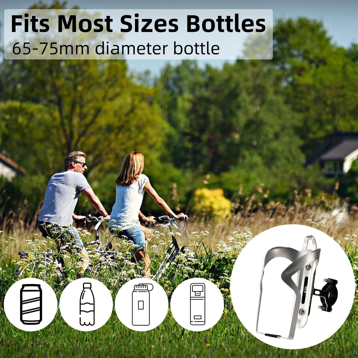 ROCKBROS 2-in-1 Bike Cup Holder Adjustable Bottle Cage for Handlebars & Seat Post