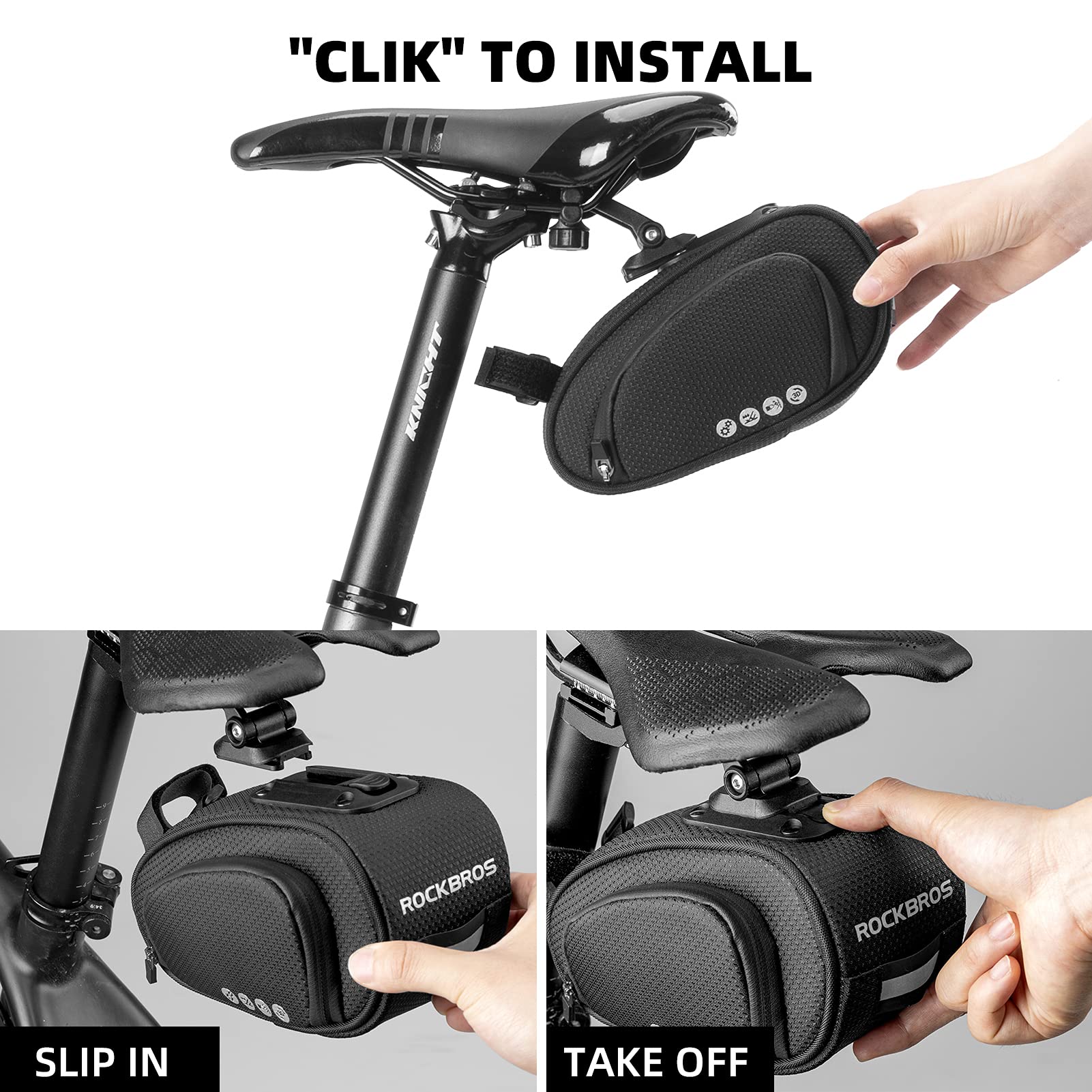 ROCKBROS Bike Saddle Bag Under Seat with Adjustable Mounting, Large Storage Pouch - Triathlete Store