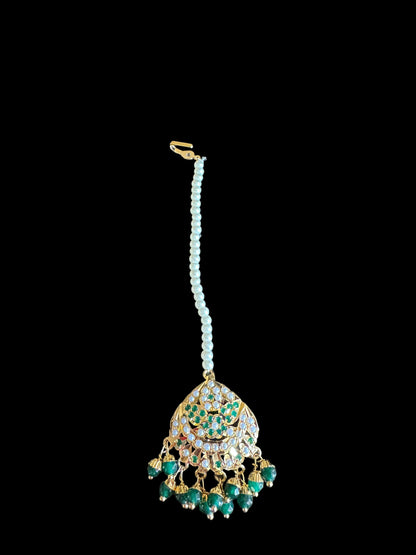 DLN9 Laiba jadau rani haar in green beads and pearls ( READY TO SHIP)
