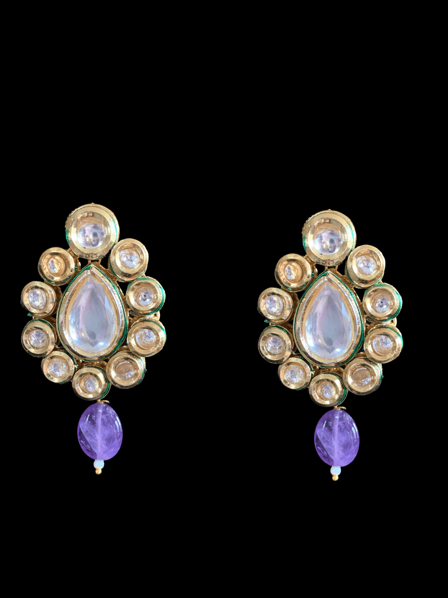 NS177 Mohini bridal necklace in high quality kundan with natural amethyst beads (SHIPS IN 2 WEEKS)