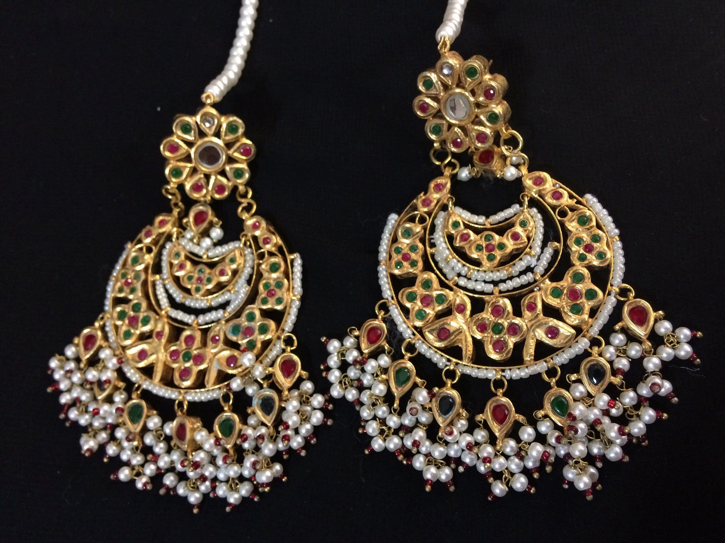 Mahira multicolor Pakistani kundan statement chandbali earrings DER19 (READY TO SHIP)  )
