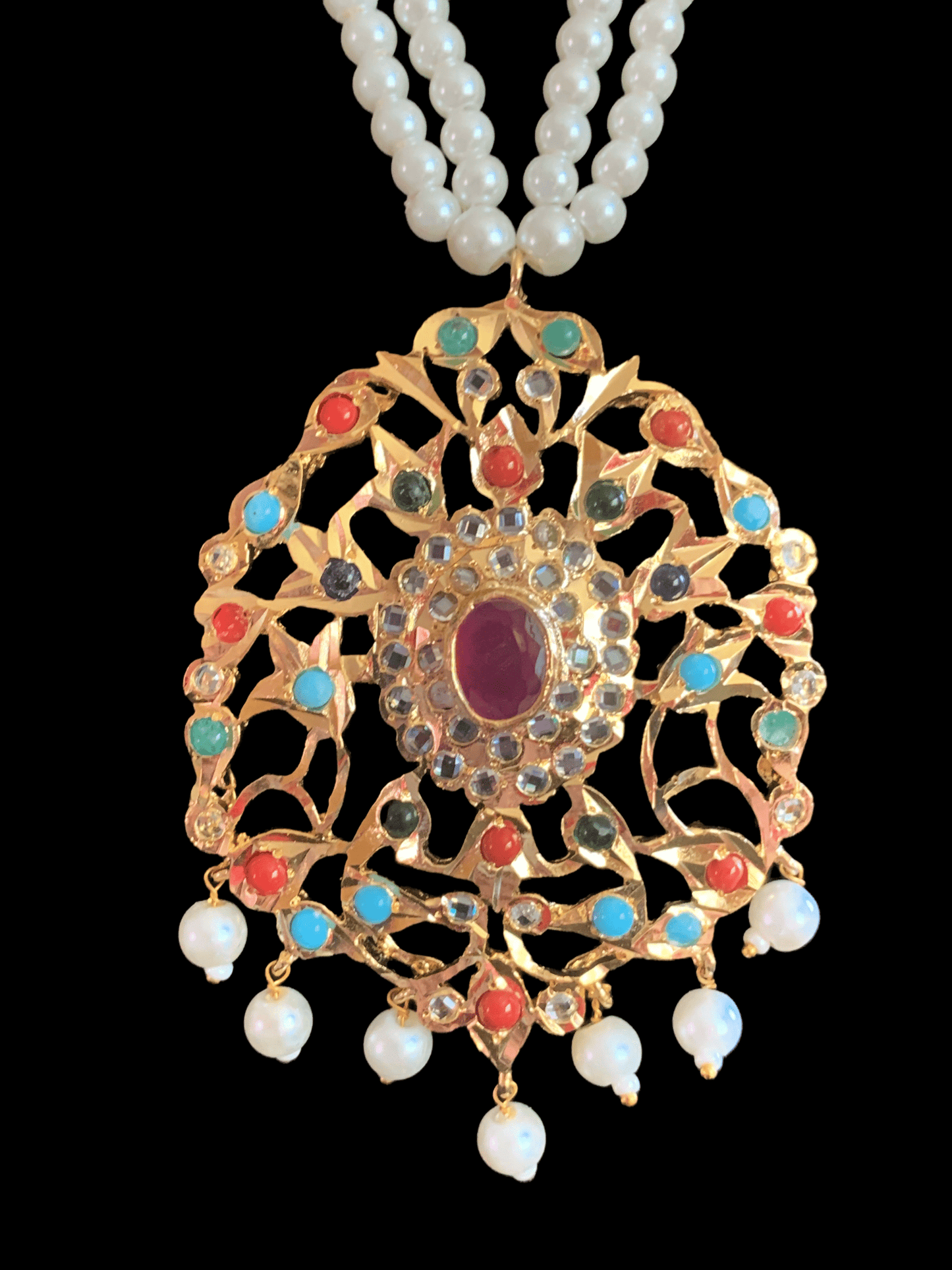 PS386 Hima navratan Pendant set with earrings (READY TO SHIP  )