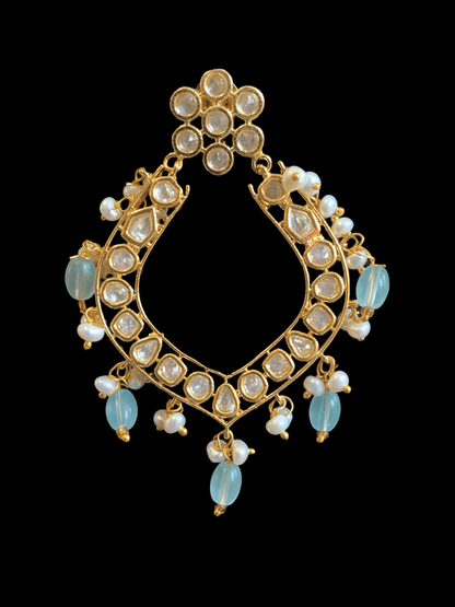 DER108 Elara polki earrings in fresh water pearls- aqua    ( READY TO SHIP )