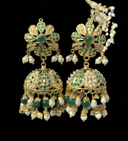NS68 Rashmika jadau necklace with jhumka ( emeralds) ( READY TO SHIP)