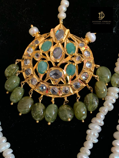 INSIA BRIDAL SET IN EMERALDS WITH FRESH WATER PEARLS ( SHIPS IN 2 WEEKS )