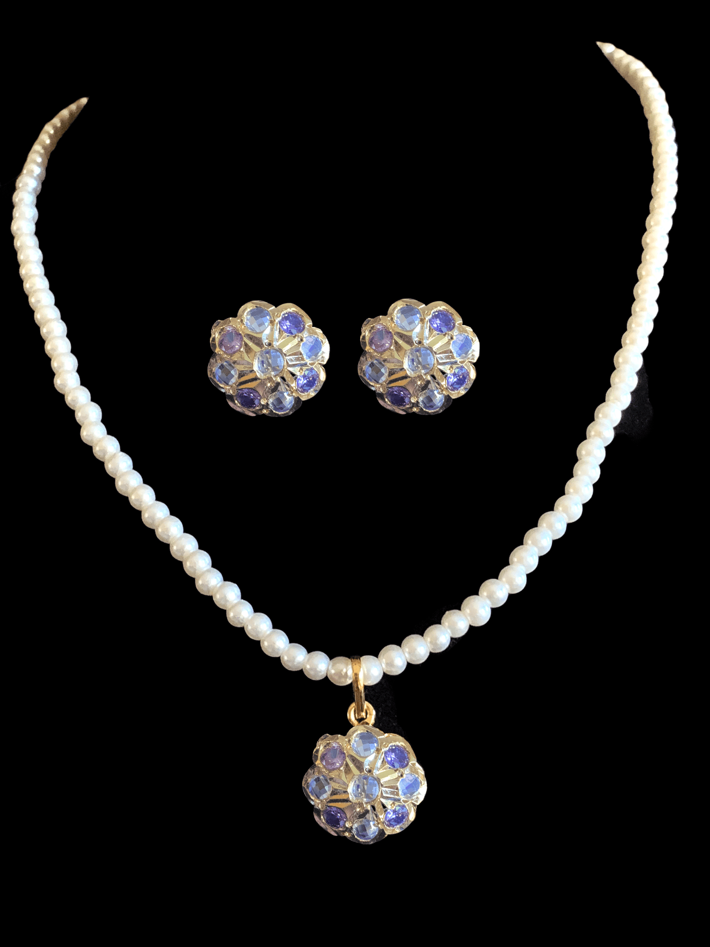 PS412 Sara hyderabadi Jadau flower pendant and earrings set in amethyst   ( READY TO SHIP )
