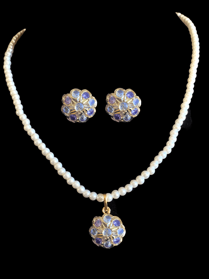PS412 Sara hyderabadi Jadau flower pendant and earrings set in amethyst   ( READY TO SHIP )