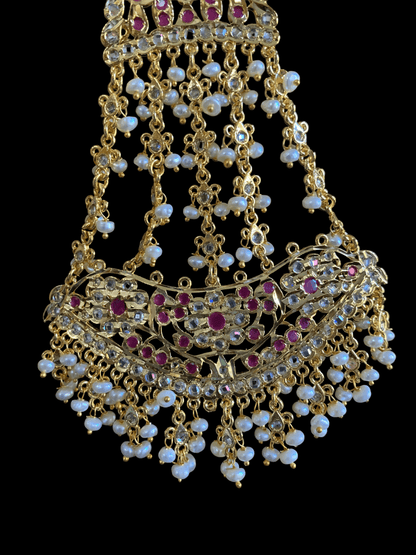 DJHR39  Bridal jhoomar in fresh water pearls - RUBY ( READY TO SHIP )