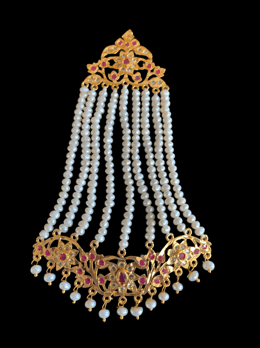 DJHR10 Abira  ruby  jhoomar in fresh water pearls  ( SHIPS IN 1 WEEK )