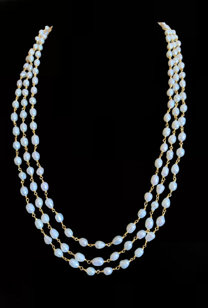 DNS116 Three layered fresh water  pearl mala  (SHIPS IN 2 WEEKS)