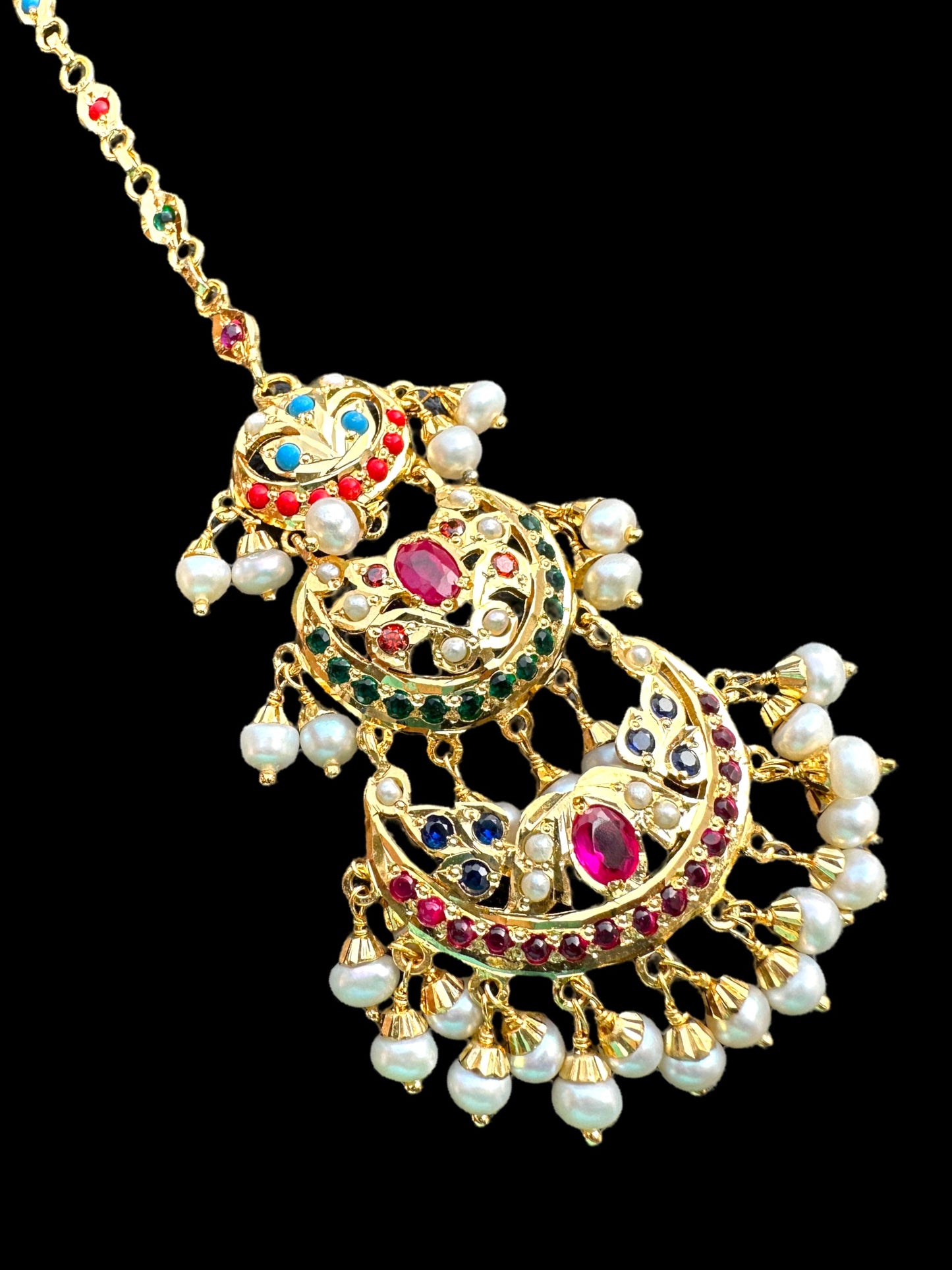 Gold plated silver tika in navratan ( READY TO SHIP )