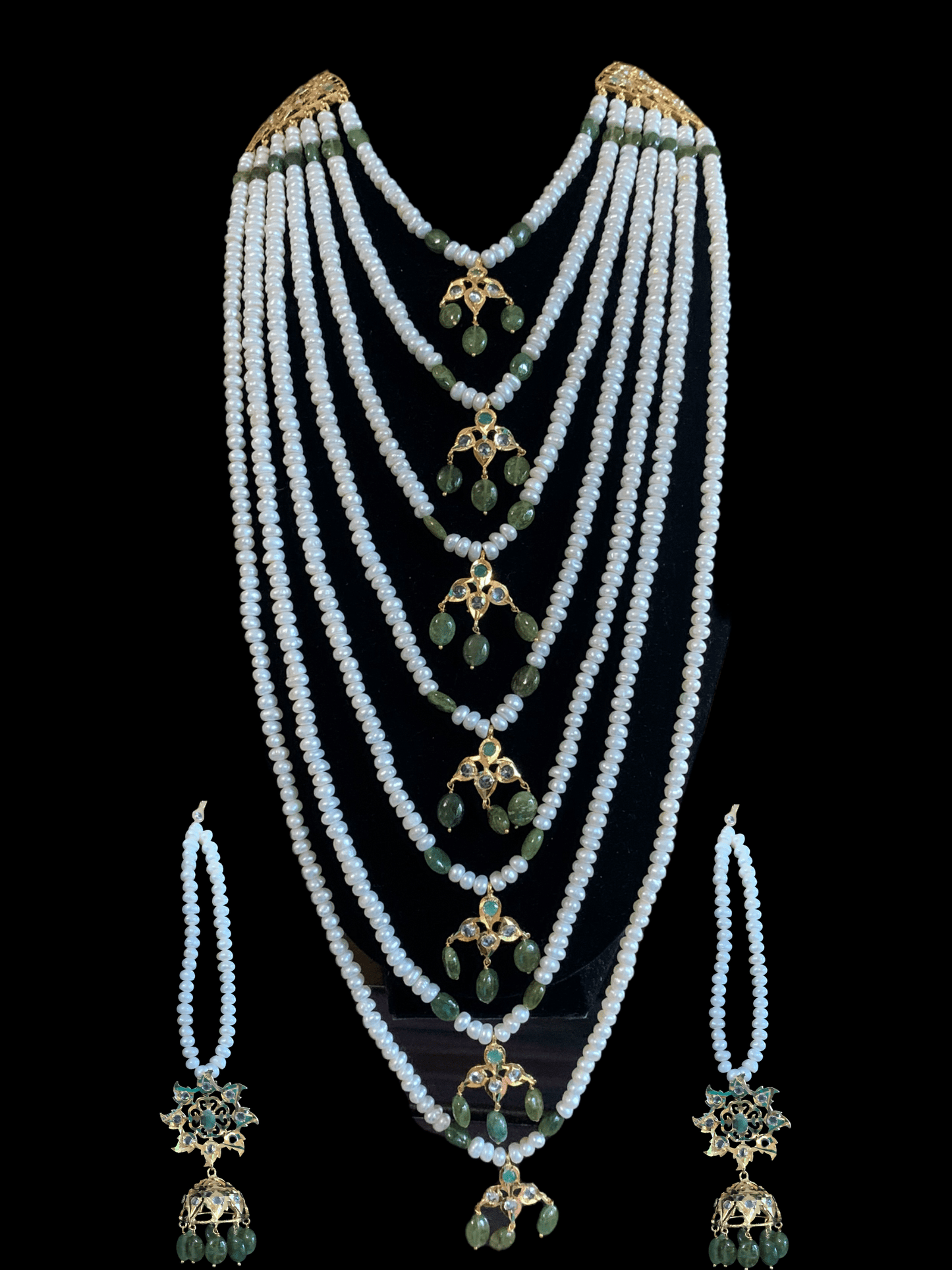 SAT49 Hyderabadi satlada in Fresh water pearls and emeralds ( SHIPS IN 2 WEEKS )