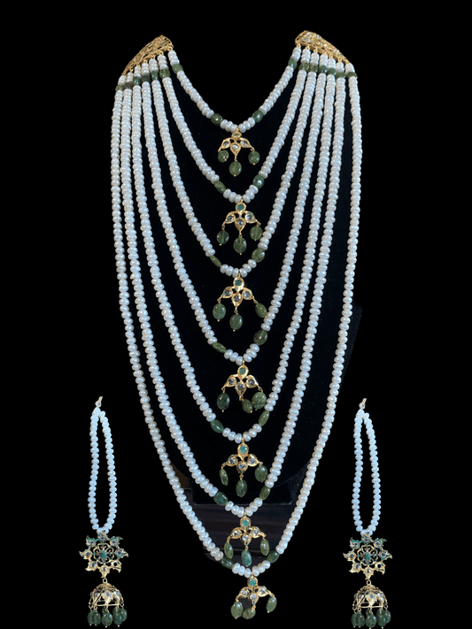 SAT49 Hyderabadi satlada in Fresh water pearls and emeralds ( SHIPS IN 2 WEEKS )