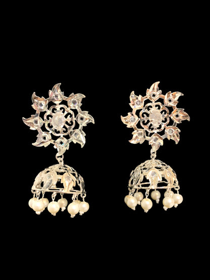 DER414 silver plated Karanphool jhumka ( pearls ) ( SHIPS IN 3 WEEKS )