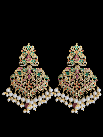 NS70 Neeli navratan jadau pearl necklace with earrings tika (READY TO SHIP )