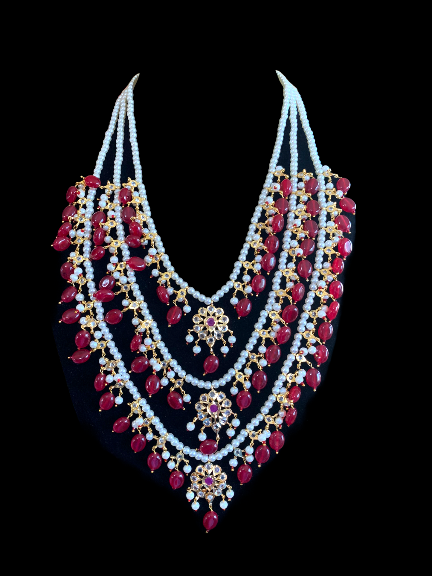 SAT68 Fiona three layer necklace set - ruby (SHIPS IN 3 WEEKS )