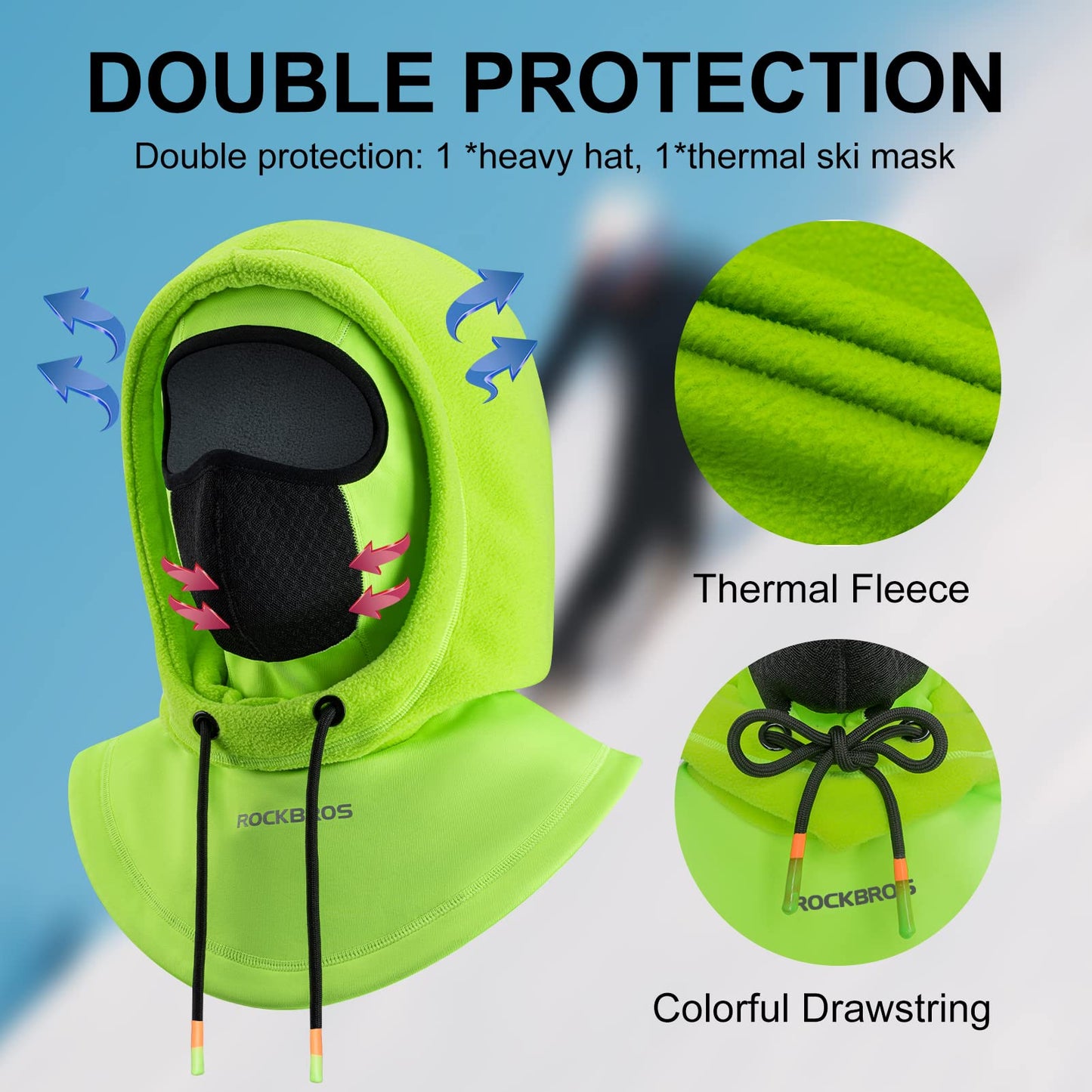 ROCKBROS Ski Balaclava Thermal Fleece Balaclava for Cold Weather Winter Men - Triathlete Store
