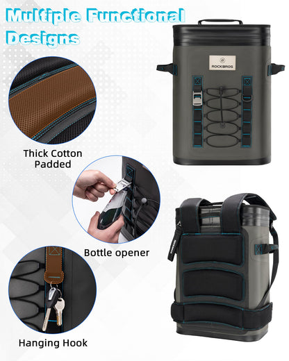 ROCKBROS Backpack Cooler 36 Can Insulated Portable Cooler Waterproof Soft Cooler
