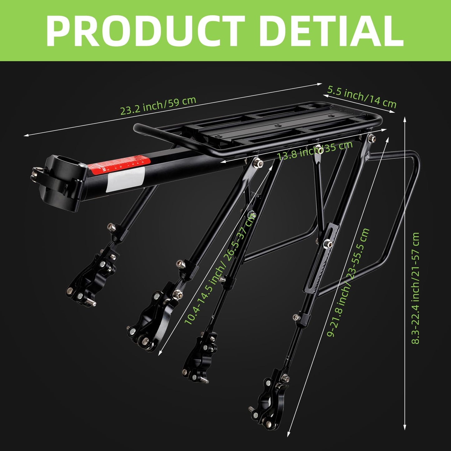 ROCKBROS Quick Release Rear Bike Cargo Rack, 55LB Capacity for 26”-29” MTB E-Bikes