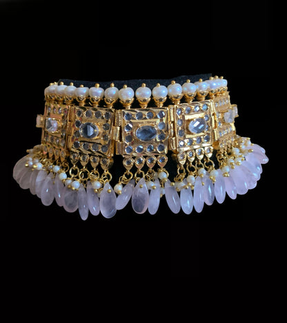 C152 Eeshal polki choker in rose quartz beads ( SHIPS IN 3 WEEKS )